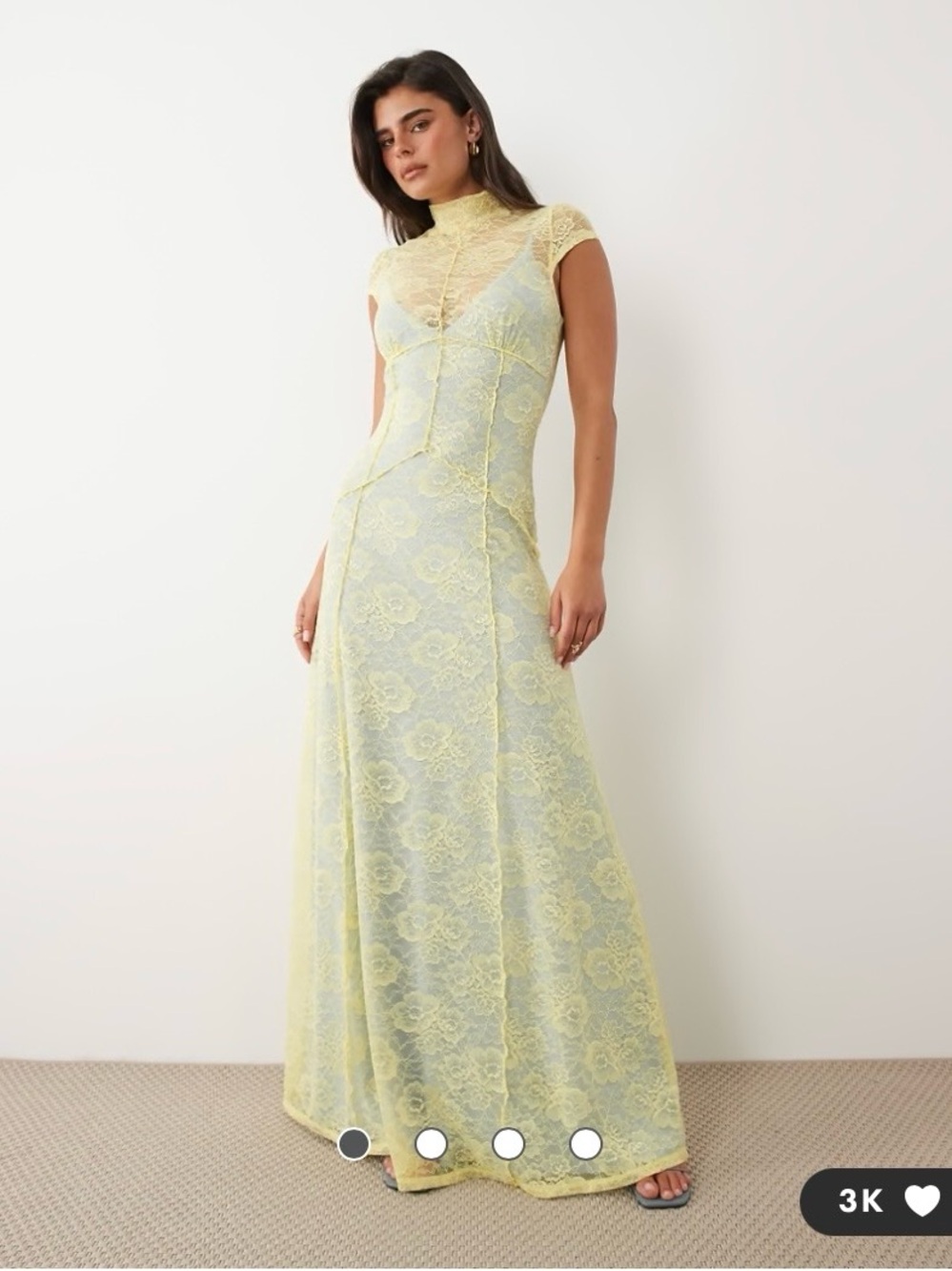 ASOS Pale Yellow Lace High-Neck Maxi Dress